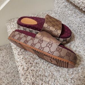 Monogram Slide Sandals with Burgundy Footbed